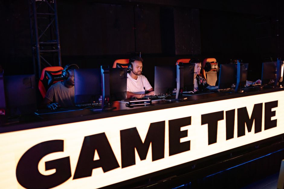 Professional gamers competing in a team tournament, capturing the excitement of eSports.